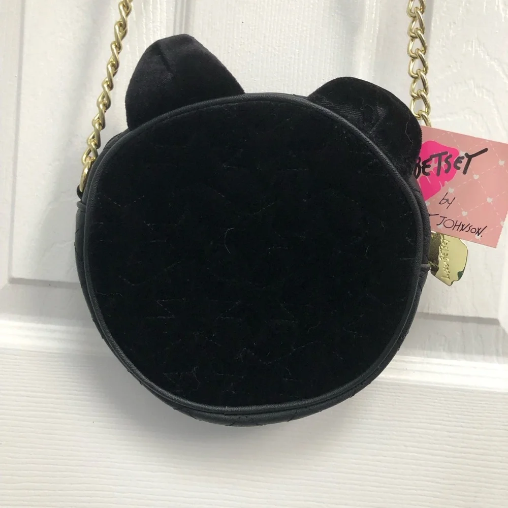 Luv Betsey Johnson Quilted Black Cat Star Velvet Crossbody Purse LBAVA FLAWS